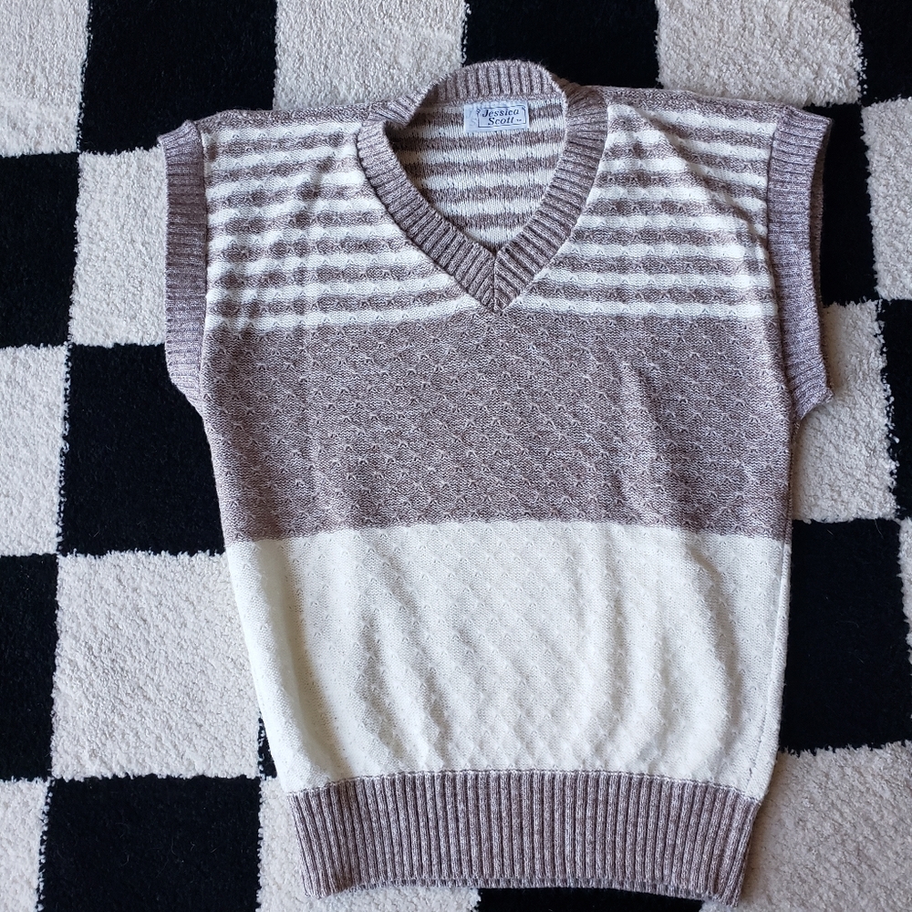 Grey White Striped Sweater Vest